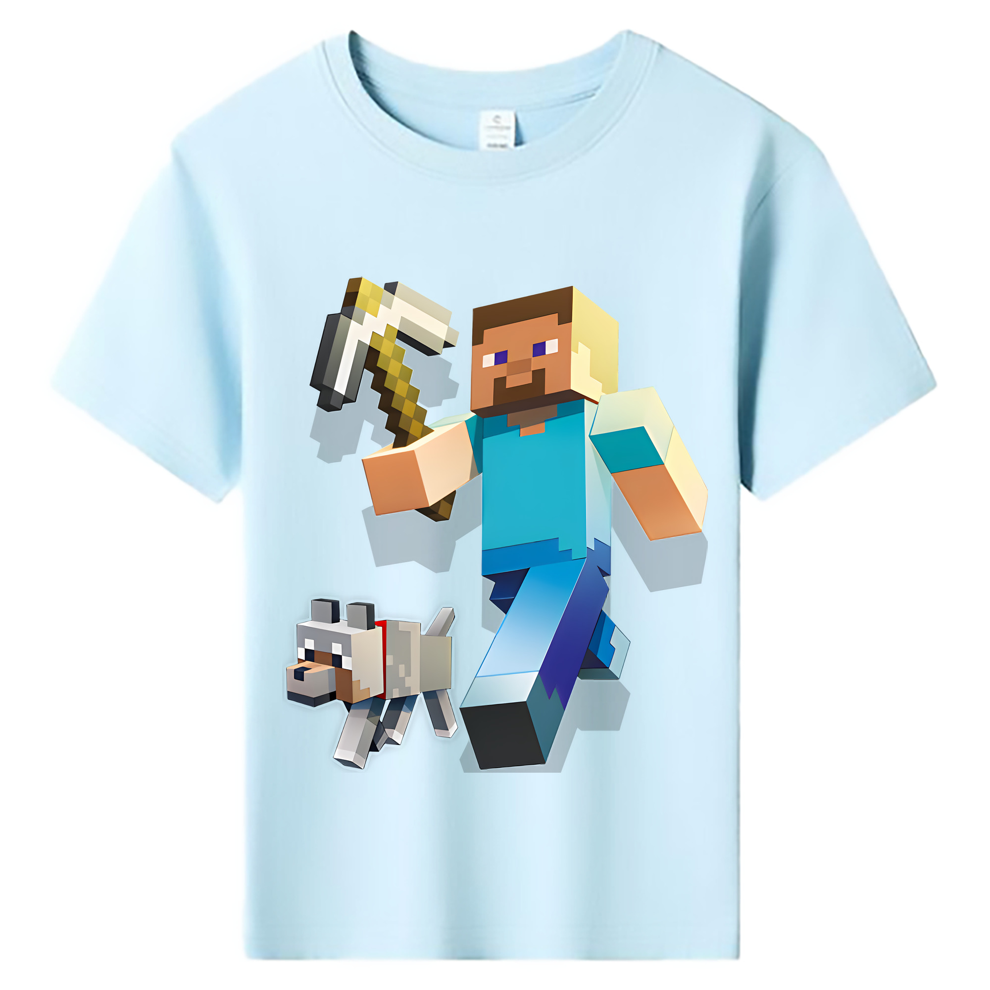 （画像用） マインクラフト ブロックの世界 Minecraft MC Block world 綿100％キッズTシャツ（フロントプリント）